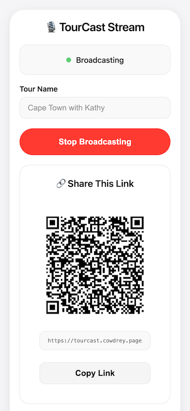 TourCast broadcaster interface